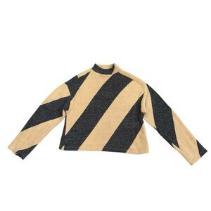 MAEVE MOCK NECK SWEATER BOXY SOFT BEIGE AND BLACK STRIPE WOMENS SMALL